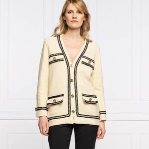 Pinko Women's Footing Crepe Stretch Knit Cardigan Sweater Beige XS